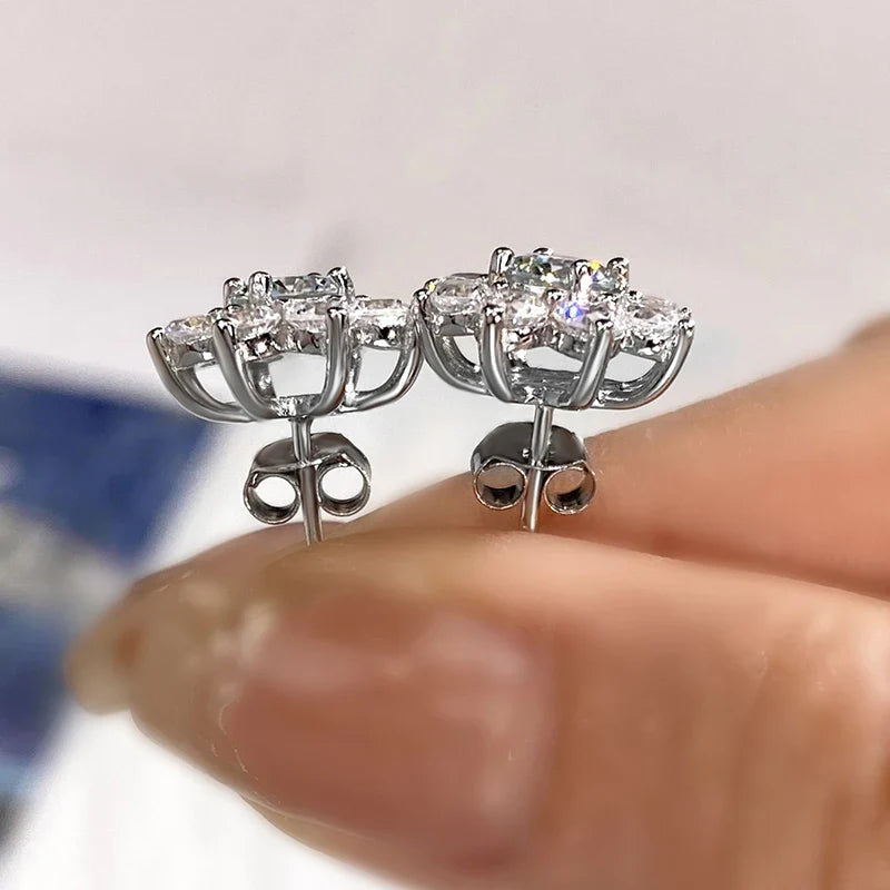 0.5 Ct Moissanite Flower Stud Earrings 925 Sterling Silver Solitaire Wedding BandsCo Straps