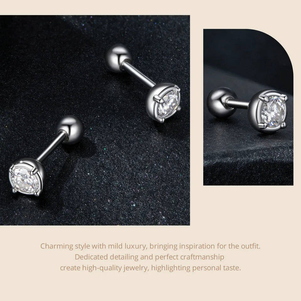 0.1 Ct Moissanite Stud Earrings 925 Sterling Silver Round Bridal Jewelry BandsCo Straps
