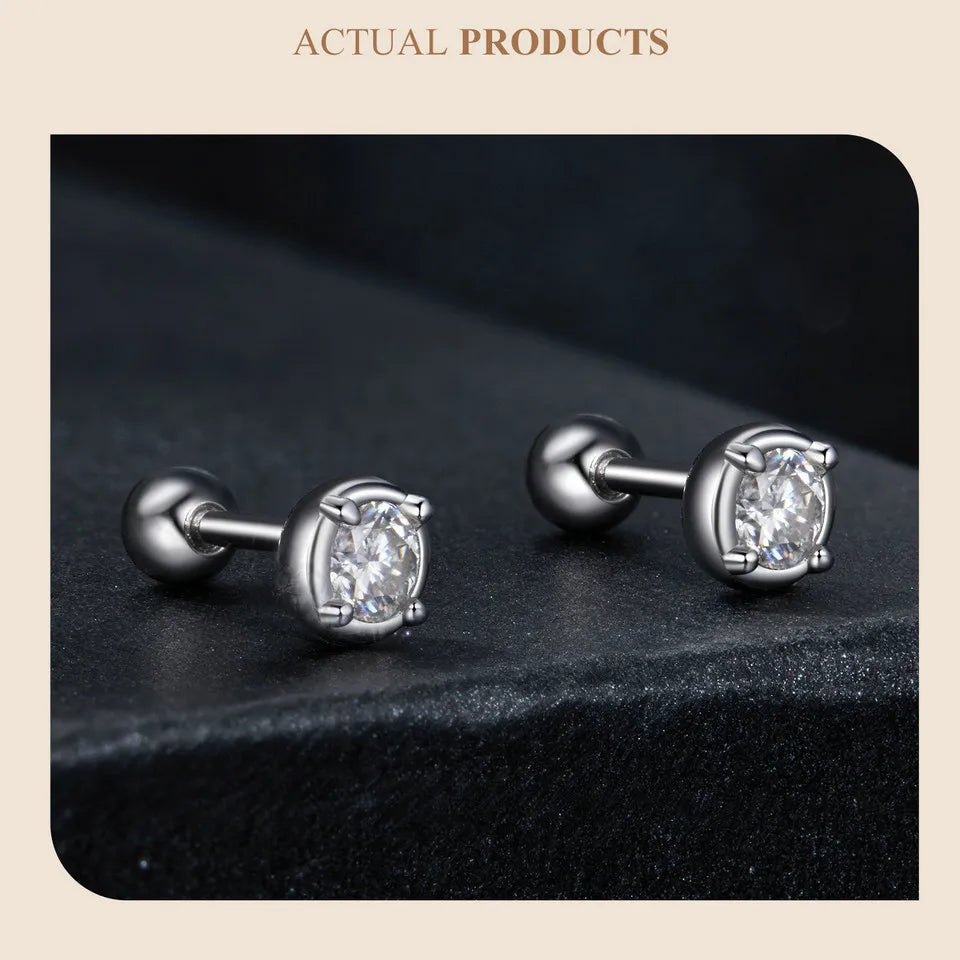 0.1 Ct Moissanite Stud Earrings 925 Sterling Silver Round Bridal Jewelry BandsCo Straps
