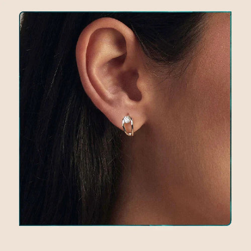 0.3CT Moissanite Double Layer Huggie Hoop Earrings D Color VVS1 Round Cut BandsCo Straps