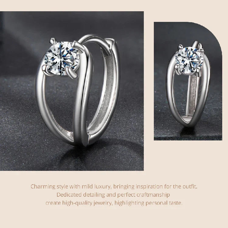 0.3CT Moissanite Double Layer Huggie Hoop Earrings D Color VVS1 Round Cut BandsCo Straps