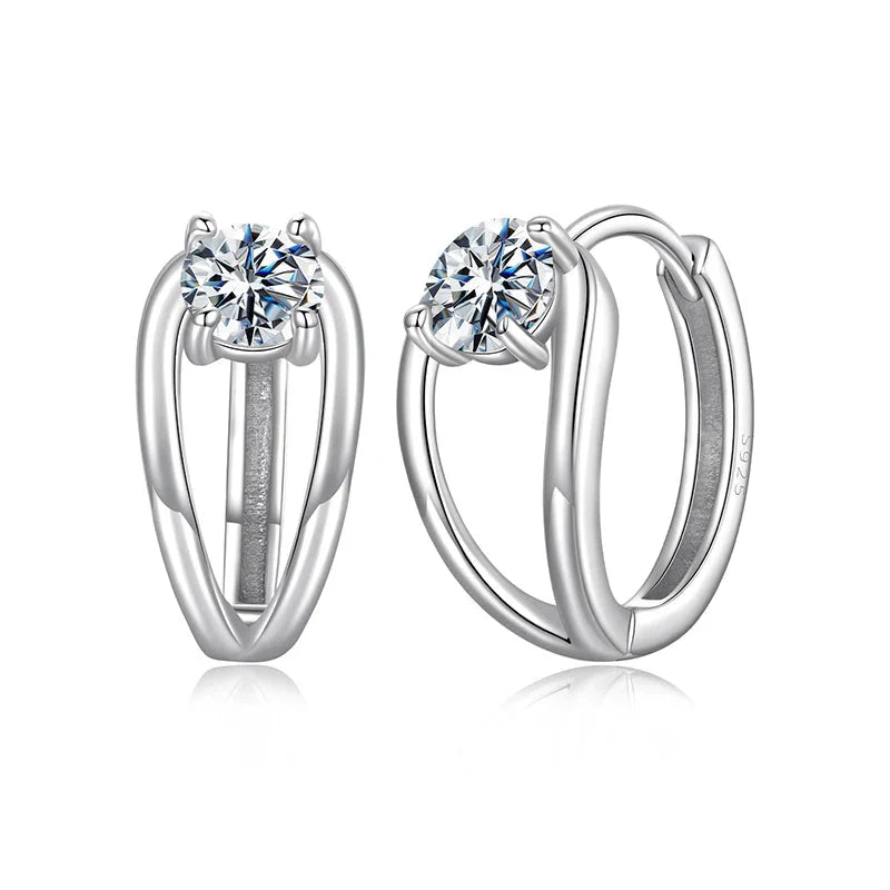 0.3CT Moissanite Double Layer Huggie Hoop Earrings D Color VVS1 Round Cut BandsCo Straps