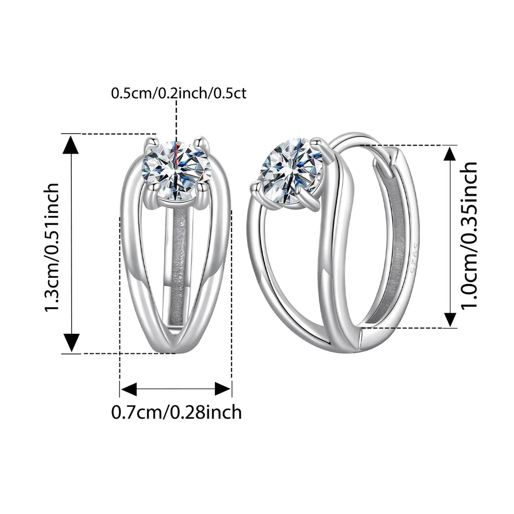 0.3CT Moissanite Double Layer Huggie Hoop Earrings D Color VVS1 Round Cut BandsCo Straps