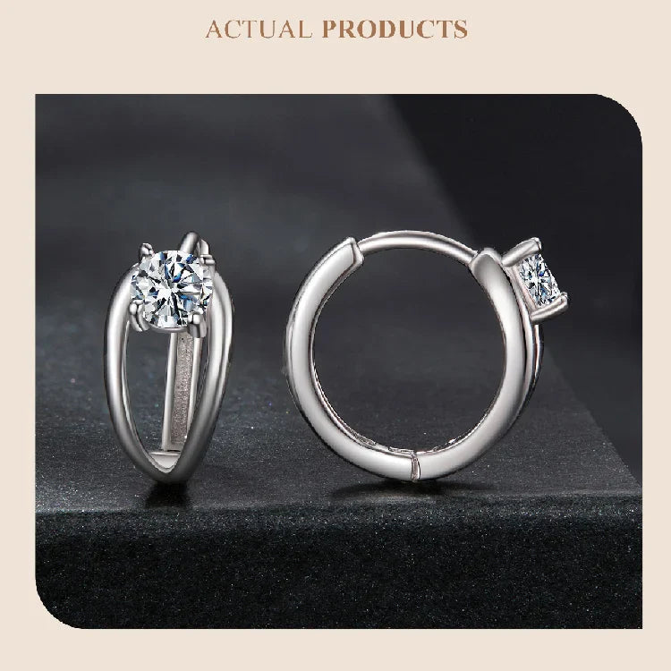 0.3CT Moissanite Double Layer Huggie Hoop Earrings D Color VVS1 Round Cut BandsCo Straps