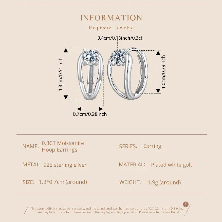 0.3CT Moissanite Double Layer Huggie Hoop Earrings D Color VVS1 Round Cut BandsCo Straps