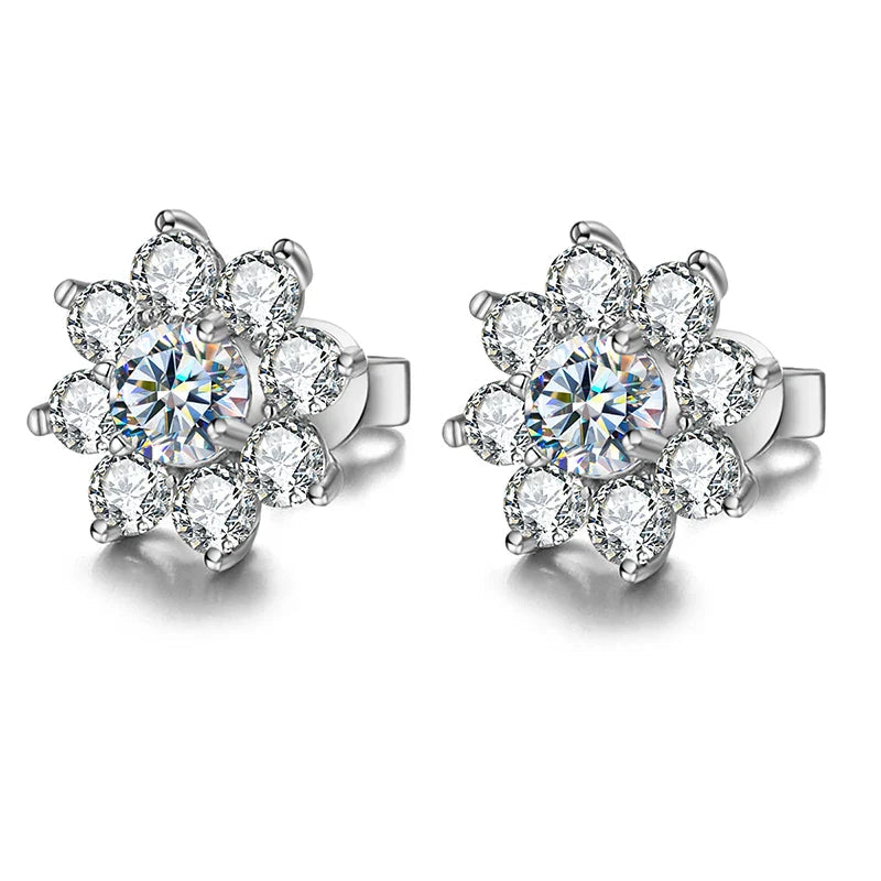 0.5 Ct Moissanite Flower Stud Earrings 925 Sterling Silver Solitaire Wedding BandsCo Straps