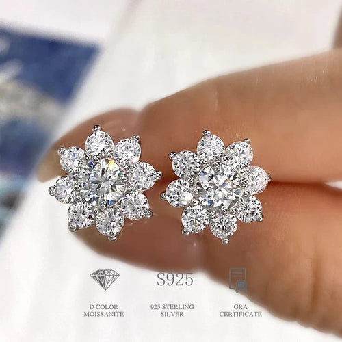 0.5 Ct Moissanite Flower Stud Earrings 925 Sterling Silver Solitaire Wedding BandsCo Straps