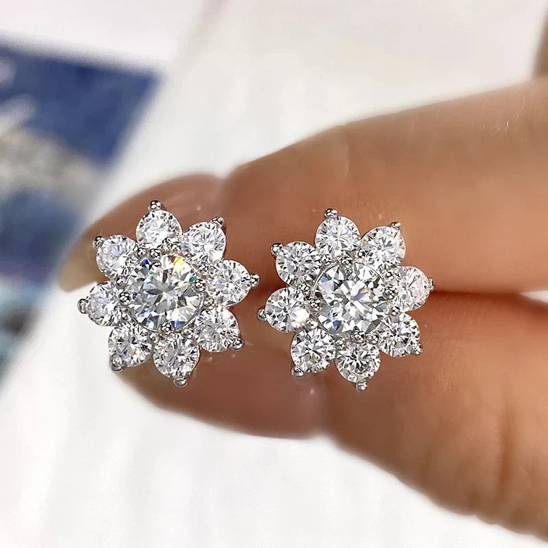 0.5 Ct Moissanite Flower Stud Earrings 925 Sterling Silver Solitaire Wedding BandsCo Straps