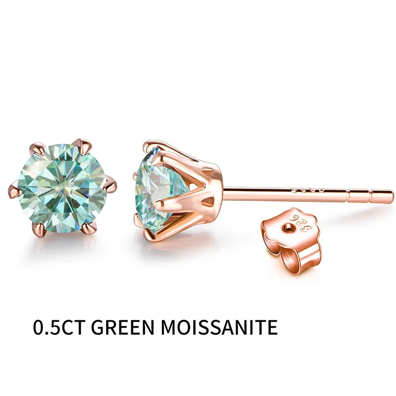 Colored Moissanite 1ct Round Cut Stud Earrings DVVS1 Lab Created 18K Gold BandsCo Straps