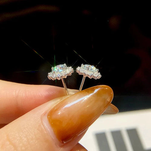 0.5ct Moissanite Halo Sunflower Stud Earrings 925 Sterling Silver Women BandsCo Straps