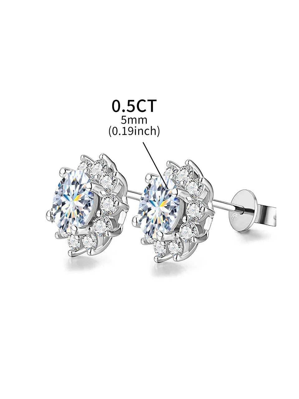 0.5ct Moissanite Halo Sunflower Stud Earrings 925 Sterling Silver Women BandsCo Straps
