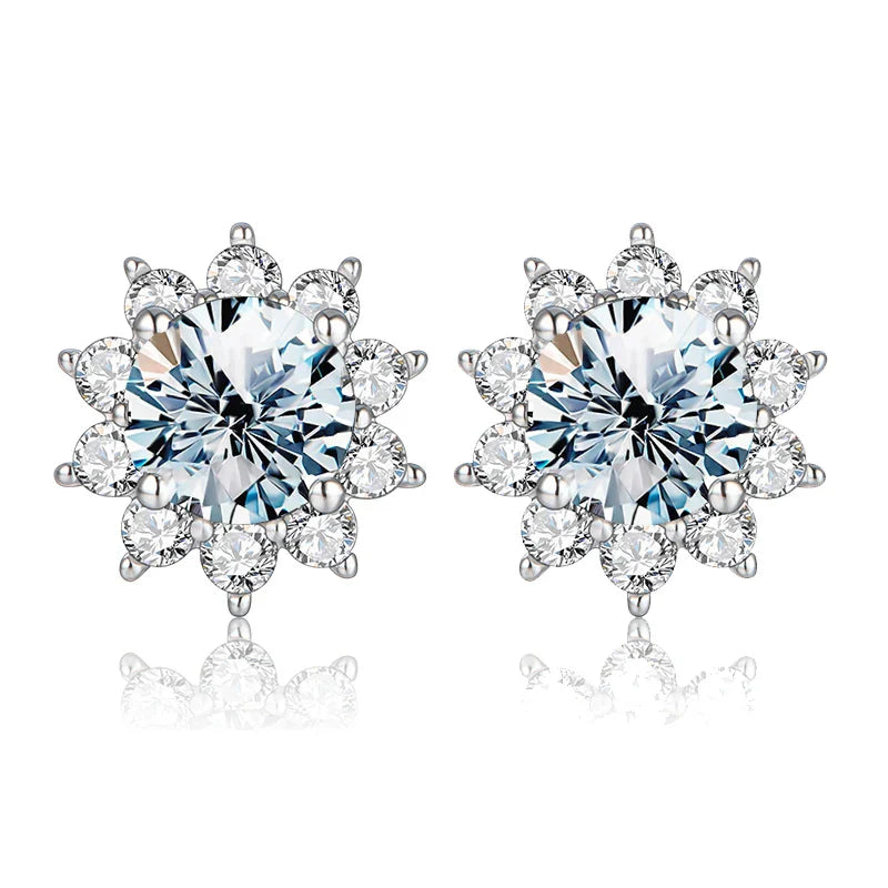 0.5ct Moissanite Halo Sunflower Stud Earrings 925 Sterling Silver Women BandsCo Straps