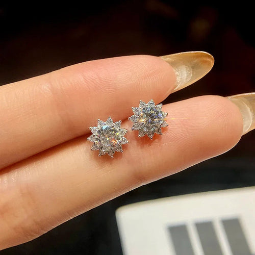 0.5ct Moissanite Halo Sunflower Stud Earrings 925 Sterling Silver Women BandsCo Straps