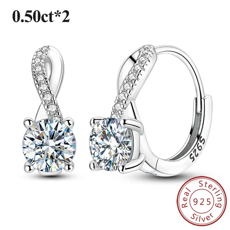 1.0ct Moissanite Hoop Earrings 925 Sterling Silver Wrap For Women Wedding BandsCo Straps