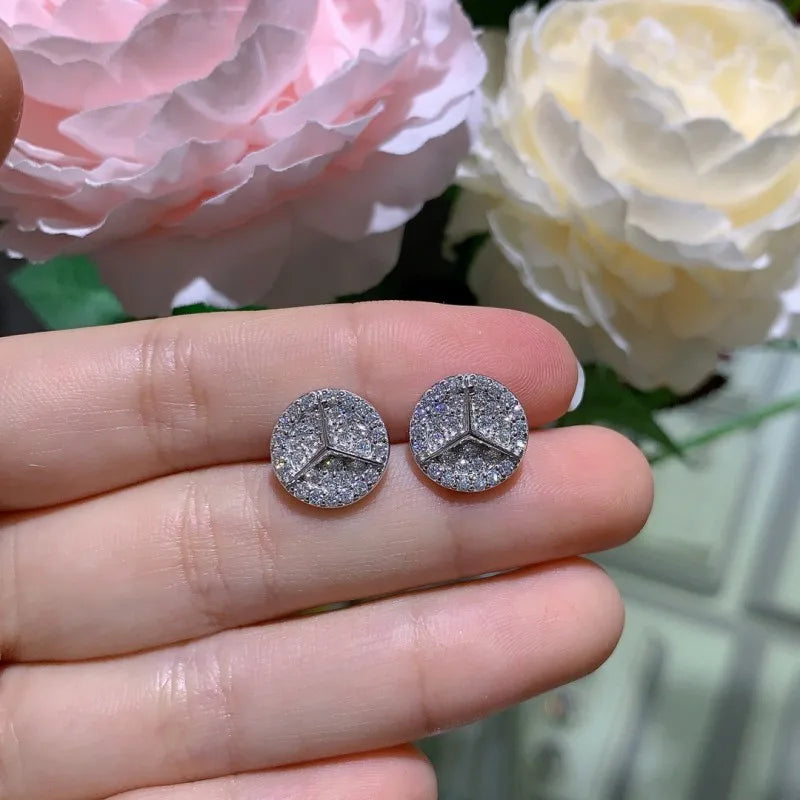 0.8ct Round Star Cut Moissanite D Color Halo Rhodium 925 Sterling Silver Studs BandsCo Straps