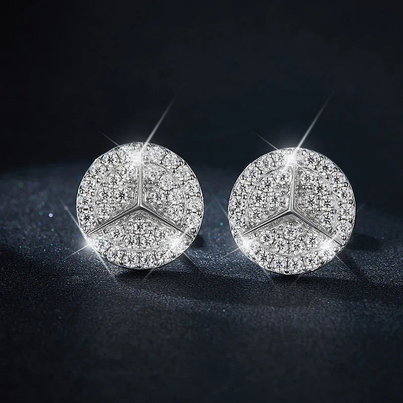 0.8ct Round Star Cut Moissanite D Color Halo Rhodium 925 Sterling Silver Studs BandsCo Straps