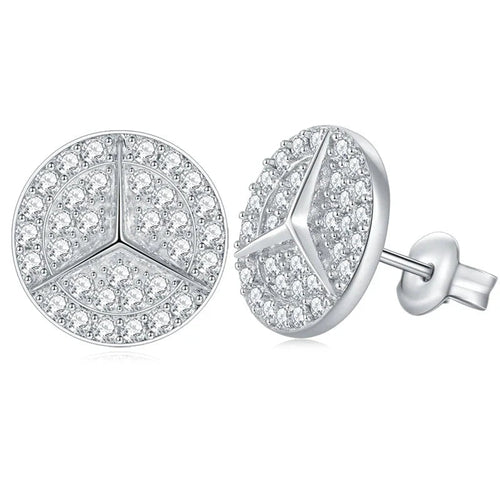 0.8ct Round Star Cut Moissanite D Color Halo Rhodium 925 Sterling Silver Studs BandsCo Straps