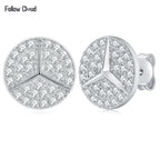 0.8ct Round Star Cut Moissanite D Color Halo Rhodium 925 Sterling Silver Studs BandsCo Straps