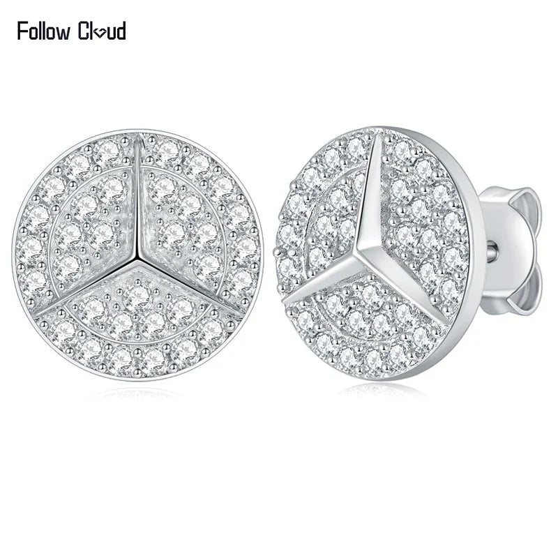 0.8ct Round Star Cut Moissanite D Color Halo Rhodium 925 Sterling Silver Studs BandsCo Straps