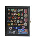 Display Case Cabinet Shadow Box for Military Medals, Pins, Patches, Insignia, Ribbons Black Finish. The Military Gift Store