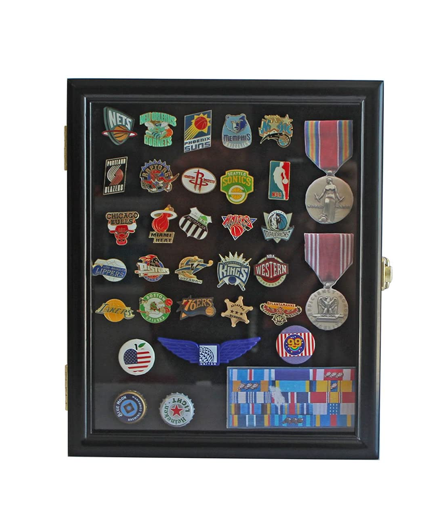 Display Case Cabinet Shadow Box for Military Medals, Pins, Patches, Insignia, Ribbons Black Finish. The Military Gift Store