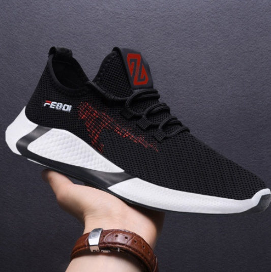New Sports Shoes Men's Breathable Casual Mesh Shoes Comfort Increase Lace-up Non-slip Low-top Running Shoes Pi-Mart