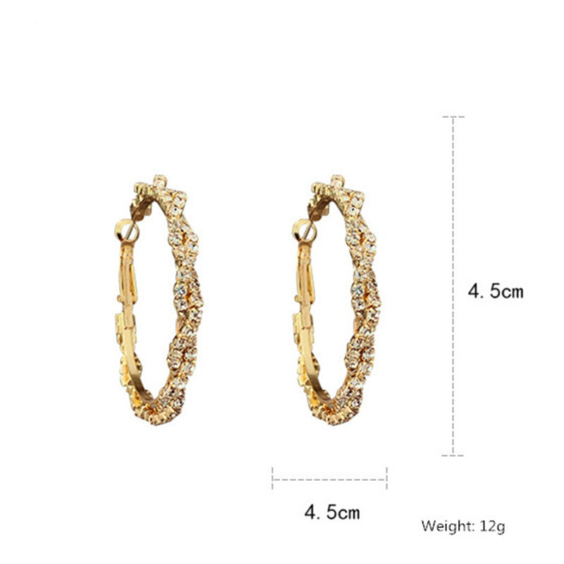 Shiny Screw Crystal Round Hoop Earrings Pi-Mart