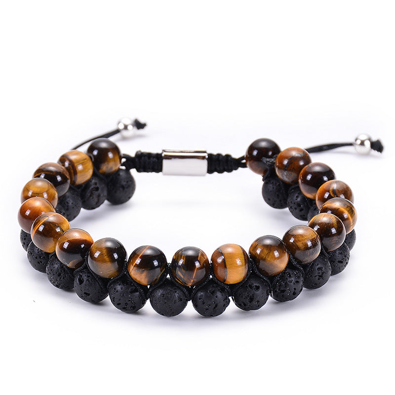 Natural Tiger Eye Stone Lava Lava Stone Double Row Bracelet Pi-Mart