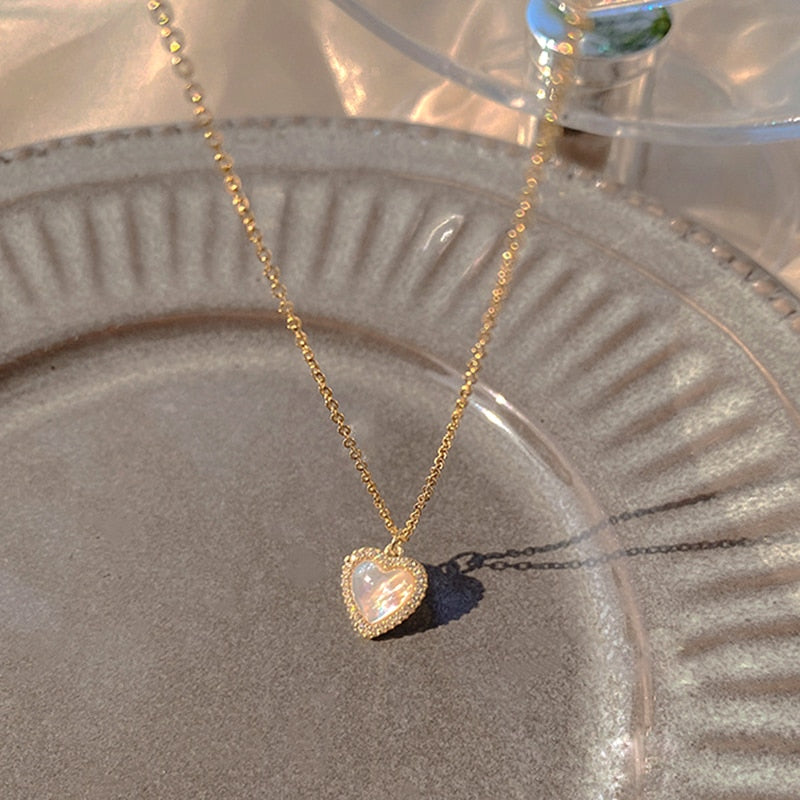 Gold Heart Shaped Opal Necklace Pi-Mart