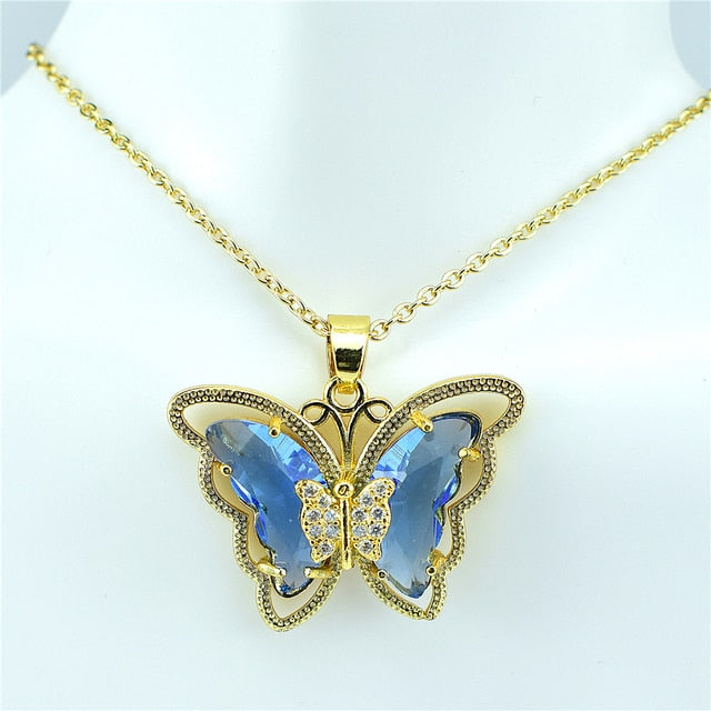 Crystal Glass Butterfly Necklace Pi-Mart