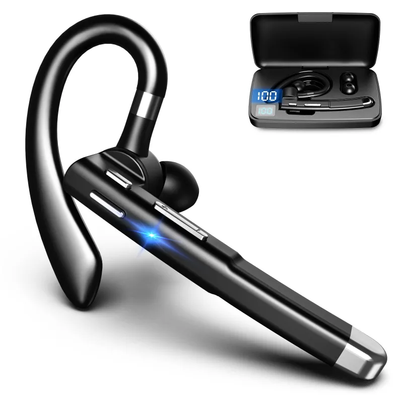 Comfortable Bluetooth Earpiece Wireless Earphone Bluetooth 5.0 Handsfree Earpiece Noise Cancelling HiFi Headset With Dual HD Mic For All Smart Phones Ear Wireless Bluetooth Sport Lightweight Headphones With Case Standby Time For Business Workout Driving Stevvex