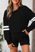 Varsity Stripe Sweatshirt and Short Set THRIXINE