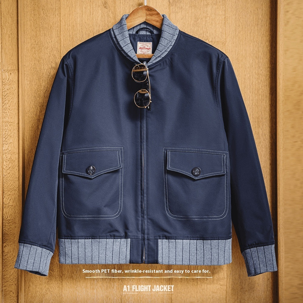Bomber Jacket Men's Fashion All-matching Color Contrast Patchwork Pi-Mart