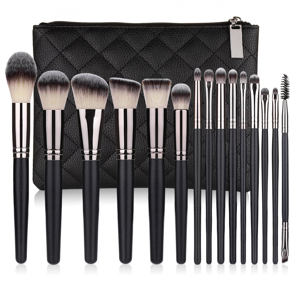 15 Makeup Brushes Set Full Set Matte Black Makeup Tools Pi-Mart
