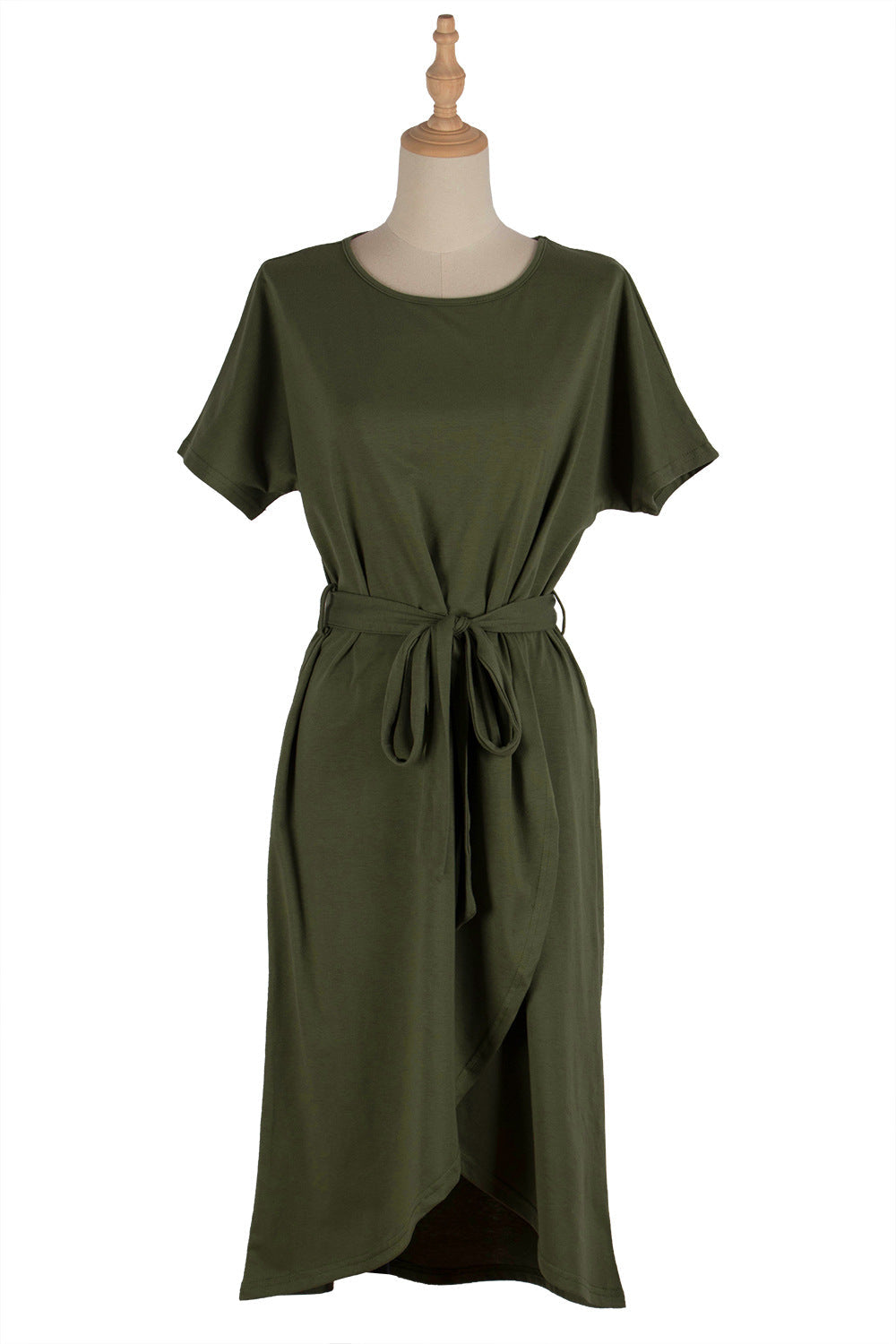 Women's Solid Bandage Irregular Short-sleeved Round Neck Mid-length Dress - SJB-DIAMOND ELITES