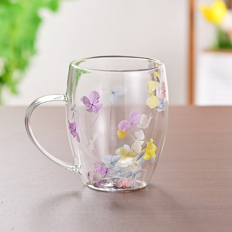 Creative Household Coffee Milk Dried Flower Quicksand Double Layer Glass Cup Pi-Mart