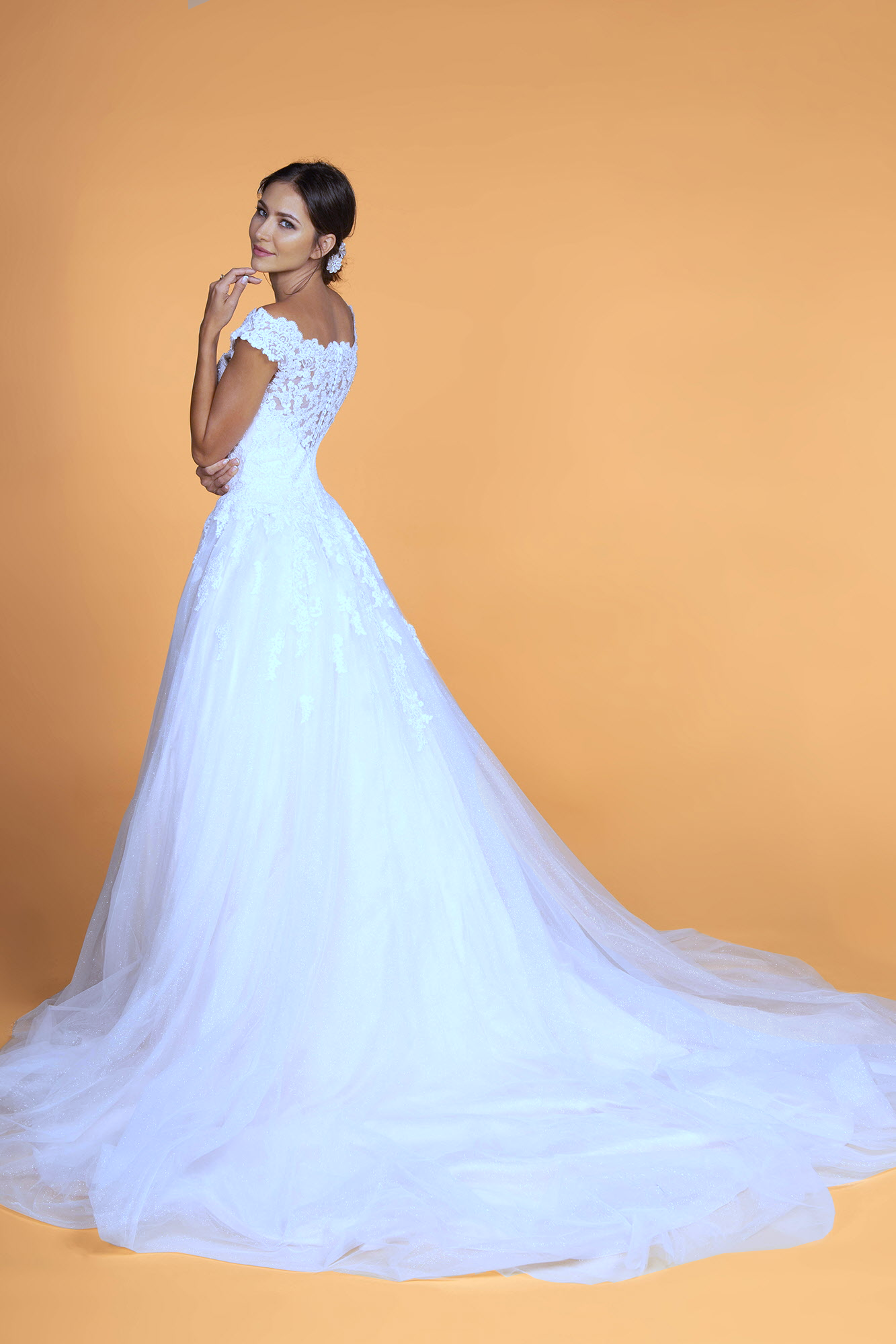 Boat-Neck Embroidered Mesh A-Line Wedding Gown Purplish Diva