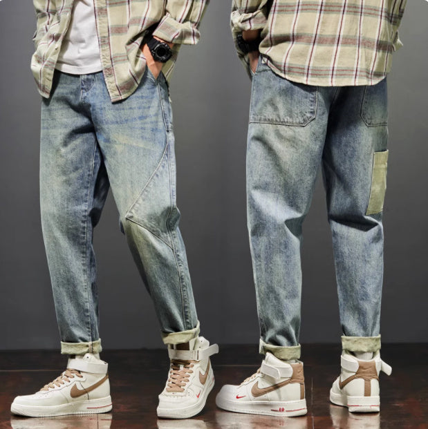 New Trendy Loose Straight Tube Haren Workwear Nine Quarter Jeans Lootquake LLC