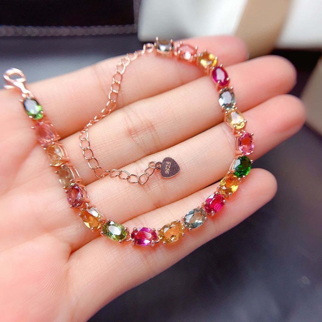 Natural Candy Color Tourmaline Bracelet Female Crystals Pi-Mart