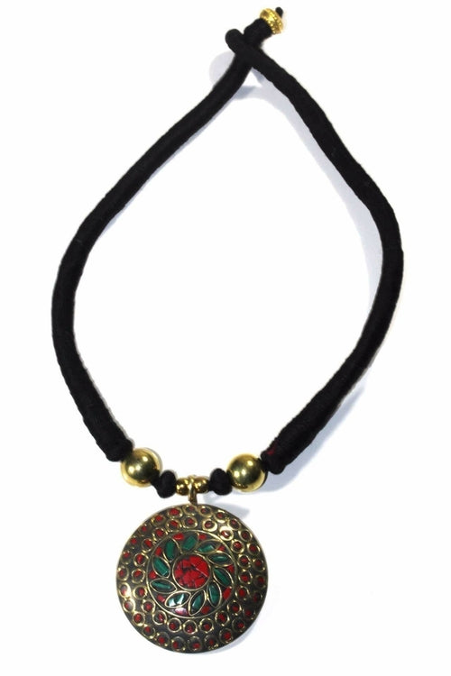 Mosaic Medallion Necklace Colorful Handplaced Brass Pendant BandsCo Straps