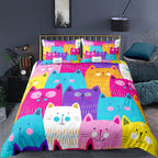 Cartoon Animal Kitten 3D Digital Printing Three-piece Duvet Cover Sheet Set Pi-Mart