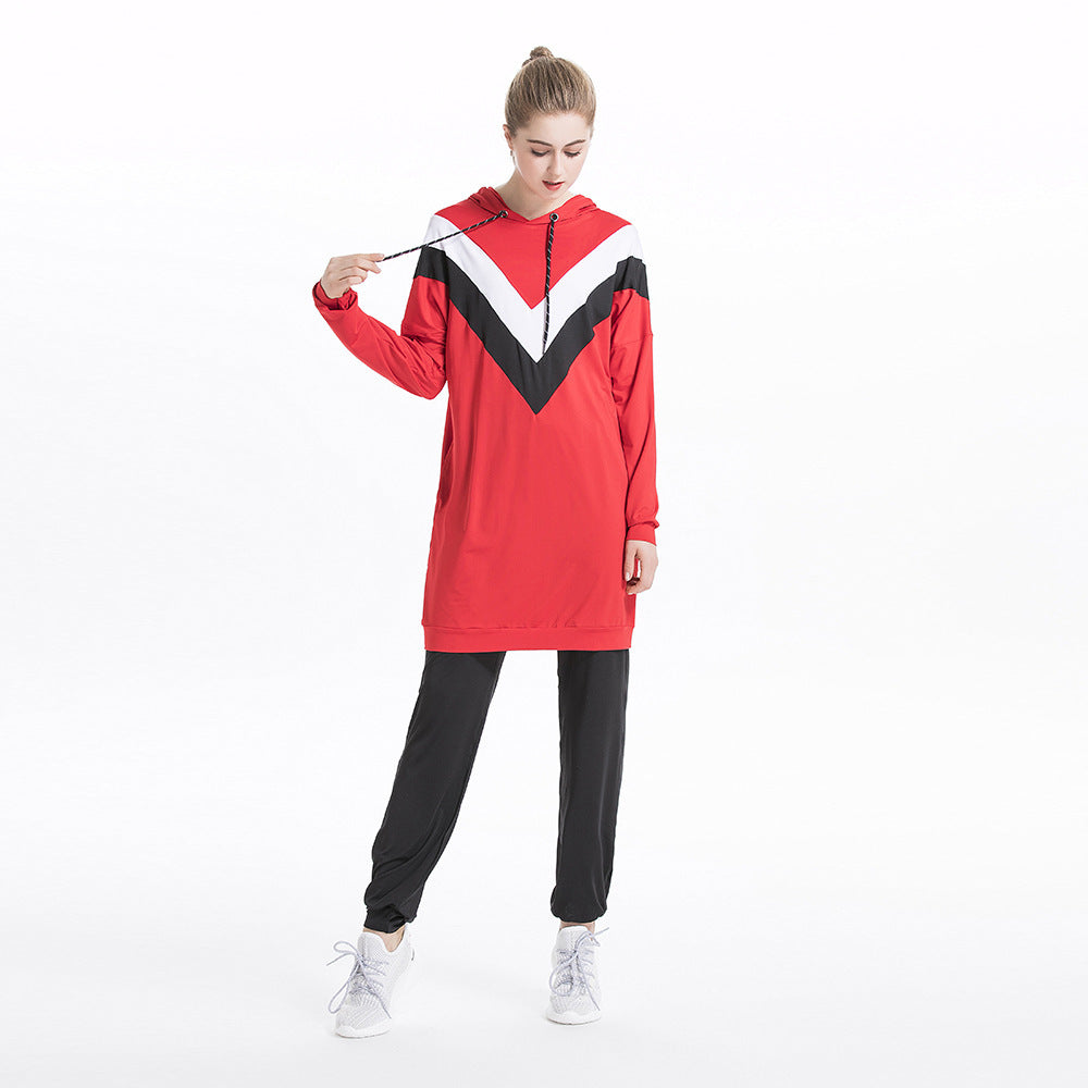 Casual Color Matching Hooded Sports Sweatshirt Suit Pi-Mart