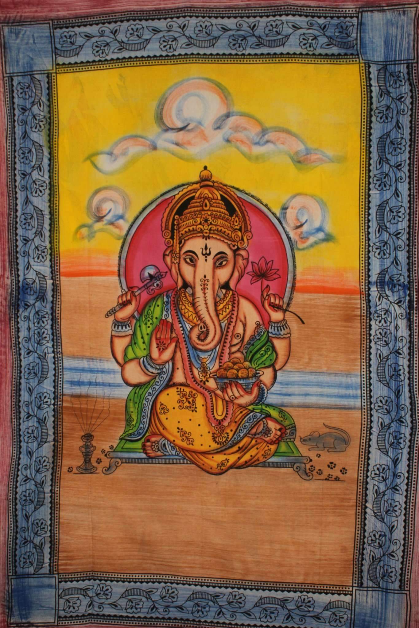 Ganesha Pastel Lotus Tapestry Twin Size Wall Hanging BandsCo Straps