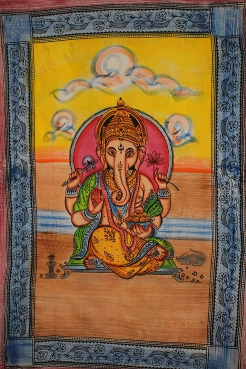 Ganesha Pastel Lotus Tapestry Twin Size Wall Hanging BandsCo Straps