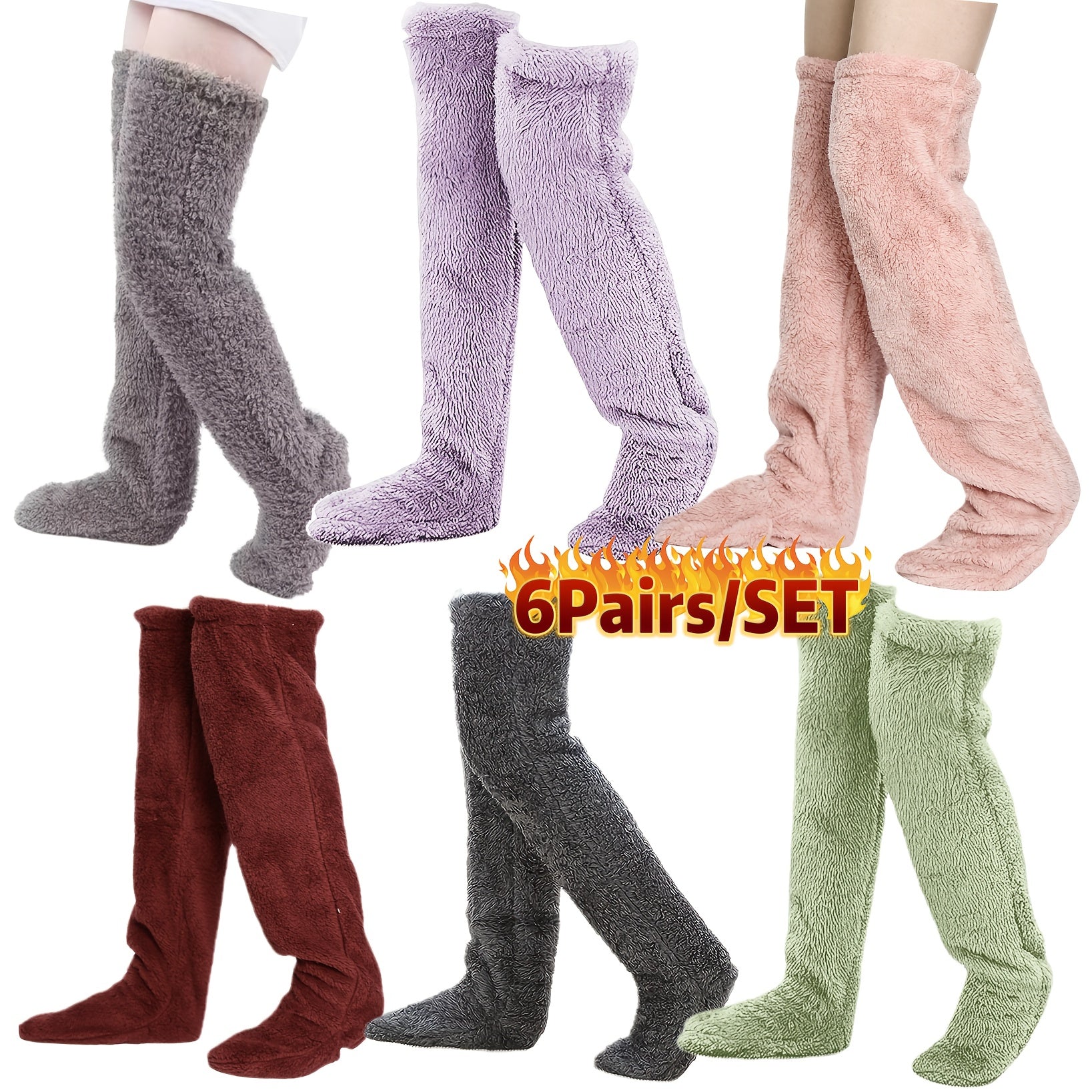 Cozy Couple's Thigh-High Fuzzy Socks - Warm, Durable Knit Over-The-Knee Stockings, Easy-Care Solid Hosiery Lootquake LLC