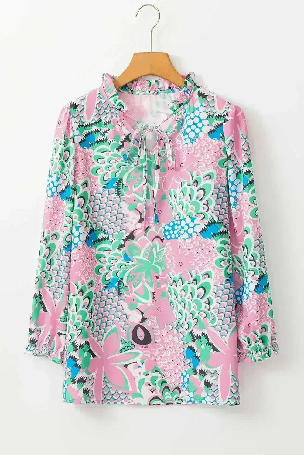 Green Floral V-Neck Blouse – Tied Detail & Loose Fit | Feminine Style - SJB-DIAMOND ELITES