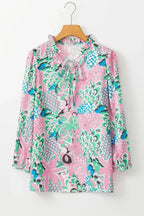 Green Floral V-Neck Blouse – Tied Detail & Loose Fit | Feminine Style - SJB-DIAMOND ELITES