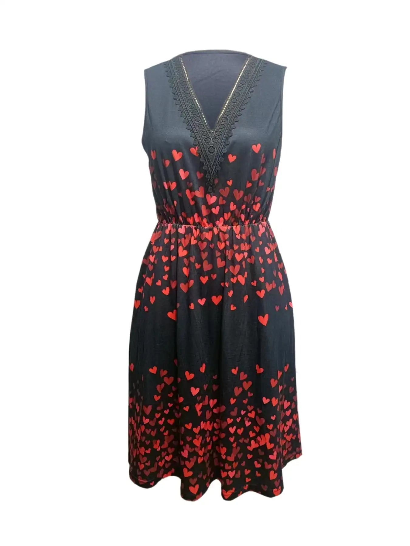 Ladies' V-neck Heart-shaped Printed Casual Off Shoulder Dress - SJB-DIAMOND ELITES