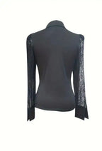 Ladies' Solid Color Mesh V-neck Casual Button Up Shirt - SJB-DIAMOND ELITES