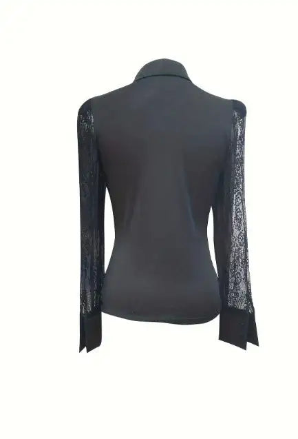 Ladies' Solid Color Mesh V-neck Casual Button Up Shirt - SJB-DIAMOND ELITES